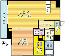 ウイングス戸畑 1LDKの間取図画像