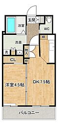 ニューリバー戸畑 1DKの間取図画像