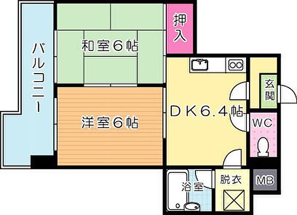 ヴィレッジ皆好園壱番館 804｜福岡県北九州市戸畑区中原東３丁目(賃貸マンション2DK・8階・39.42㎡)の写真 その2