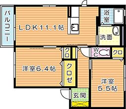 プレアデス　A棟 2階2LDKの間取り