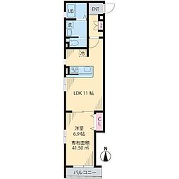 エクウス・アグラム 2階1LDKの間取り