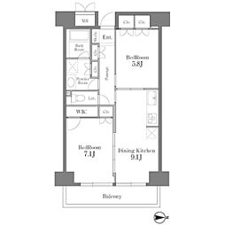 レジディア芝浦 2DKの間取図画像