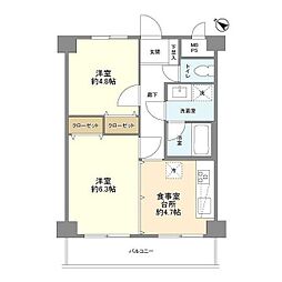 ライオンズマンション下丸子第5 2Kの間取図画像