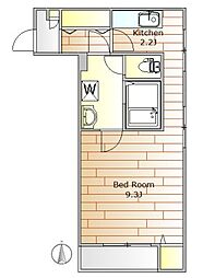 カーサソラーレ 1Kの間取図画像