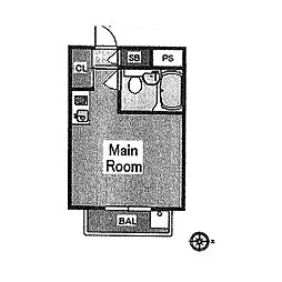 ソアール都立大学 ワンルームの間取図画像