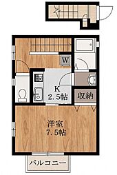 サンドエル中町台2 1Kの間取図画像