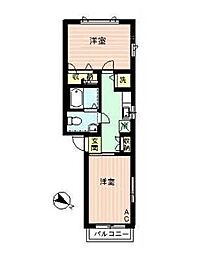 ラフィネ学芸大学 1階2Kの間取り
