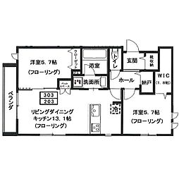 （仮）へーベルメゾン元住吉 2階2LDKの間取り