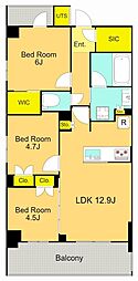 フレンシア目黒洗足 3LDKの間取図画像