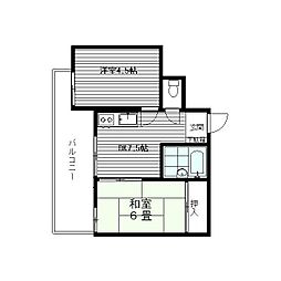 目黒メゾンペトラ 2DKの間取図画像