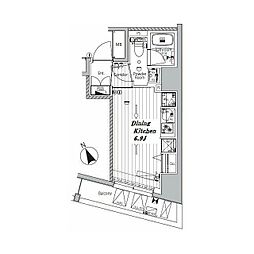 メイクスデザイン品川戸越 4階ワンルームの間取り