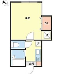 リバティプレイス 1階1Kの間取り