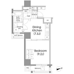 パークハビオ戸越 11階1DKの間取り