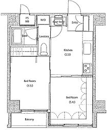 SOCIETY EBARA-NAKANOBU 5階2Kの間取り