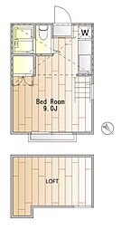 グレイスA 2階ワンルームの間取り