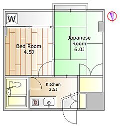 カーサ戸越公園 2階2Kの間取り