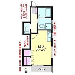 ラヴィール南品川 2階ワンルームの間取り