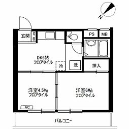 エコーハイツ豊永 3階2DKの間取り