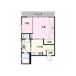 山王ローズシャトー 3階2Kの間取り