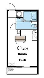 M−1　Tokyo　鵜の木 3階ワンルームの間取り