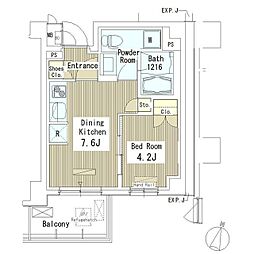 マスターズコート北品川 2階1DKの間取り