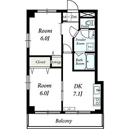ヴァンテ久が原 2DKの間取図画像
