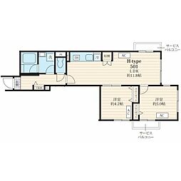 Fossette池田山 2LDKの間取図画像