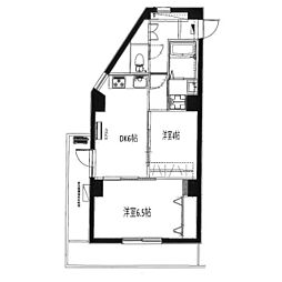 朝日北千束マンション 2DKの間取図画像
