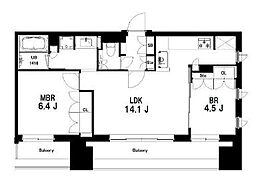 中目黒ウエスト 7階2LDKの間取り