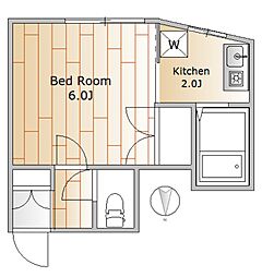 ウイングエステート二子 2階1Kの間取り
