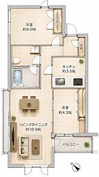 D'クラディア神宮外苑ハイヴァリー 2LDKの間取図画像