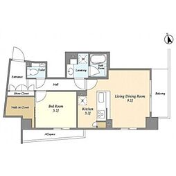 スタイリオ品川大井パークフロント 9階1LDKの間取り