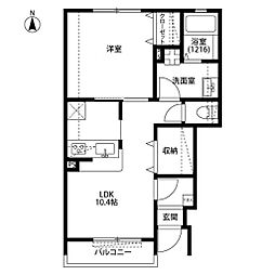 Forest緑が丘 1階1LDKの間取り