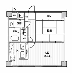 アエラス石川台 1階1LDKの間取り