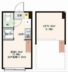 ハーモニーテラス大井II 1階ワンルームの間取り