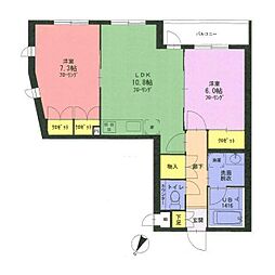 第5丸仙ハイツ 2階2LDKの間取り