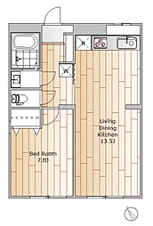 ベルメゾン碑文谷 1LDKの間取図画像
