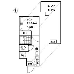インベスト戸越2 1Kの間取図画像