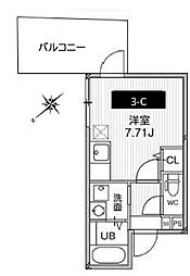 ラベルジェ渋谷神山町 3階ワンルームの間取り