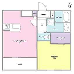 ルテ山崎 1LDKの間取図画像