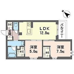 サンベレオ大倉山III 2LDKの間取図画像