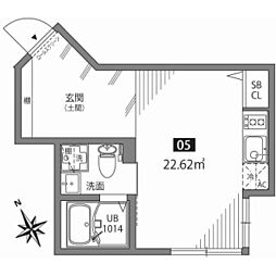 サクラシンマチU 1階ワンルームの間取り