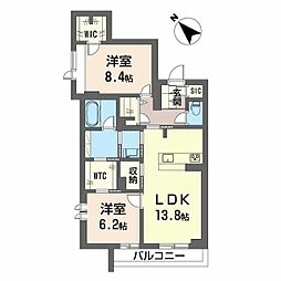フェリシード野沢 2LDKの間取図画像