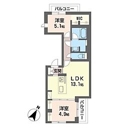 ロジェメント世田谷公園 2LDKの間取図画像