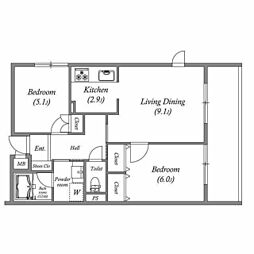 ル・パティオ瀬田 2LDKの間取図画像