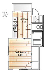 プチモンド用賀 1Kの間取図画像