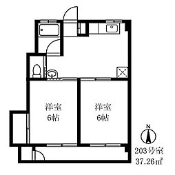 横溝コーポ2号棟 2DKの間取図画像