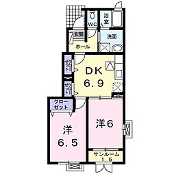メゾン桜1 2DKの間取図画像