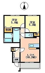 グリーン 2LDKの間取図画像