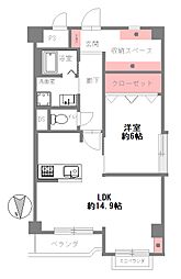 四ツ橋セントラルハイツ 1LDKの間取図画像